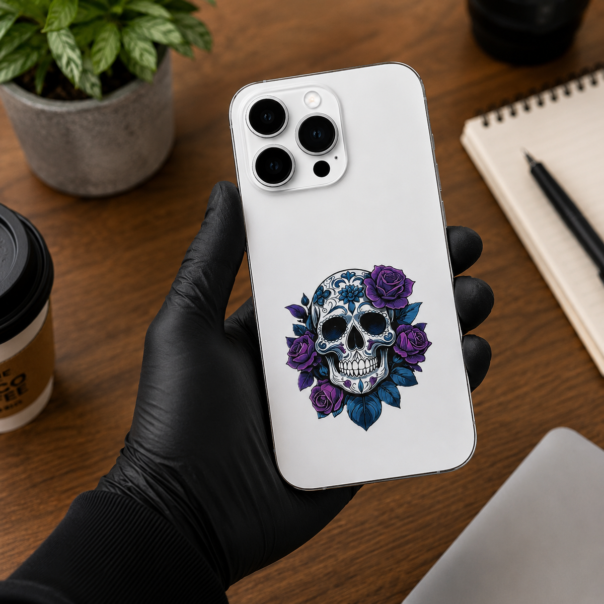Purple Rose Skull Transparent Skin